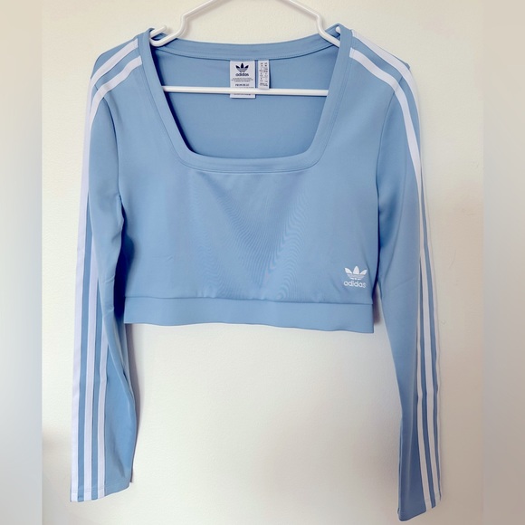 Adidas Originals Adicolor Three Stripe Long Sleeve Top in Blue with Square Neck - Picture 4 of 8